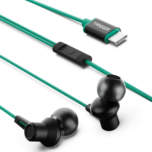 TRIGGR Zing Type-C Wired Earphones with 13mm Driver, in-line Controls, Rich Bass, Mic Wired (Teal Eclipse, in The Ear)
