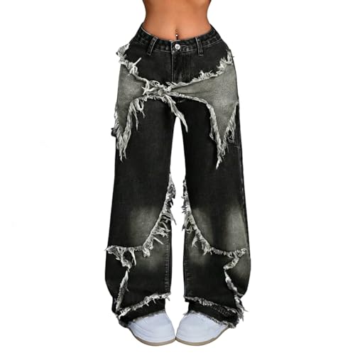 Hopecn Y2K Baggy Jeans Women&Men Star Patch Aesthetic High Waist
