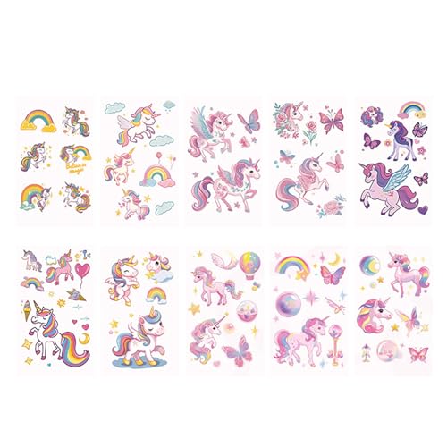 Shalve Unicorn Glitter Tattoo 10 Sheets Unicorn Temporary Tattoos Kit Party Favours Waterproof Fake Tattoos Birthday Party Favors Goodie Bags Stuffers