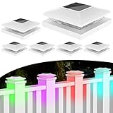 Solar Post Cap Lights Outdoor with RGB Color Changing - 6 Pack White Fence Post Solar Lights IP65 Waterproof Fits for 5x5 5.5x5.5 6x6 Wood & Vinyl Posts, Decorating Yard Deck Fence Patio