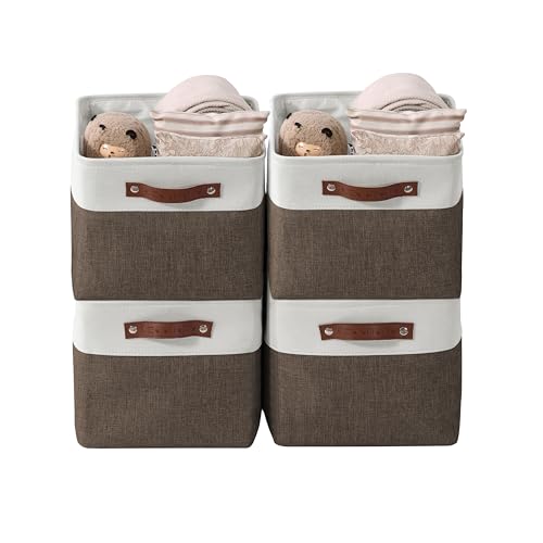 DECOMOMO Fabric Storage Bins – Large 4 Pack, Brown/White