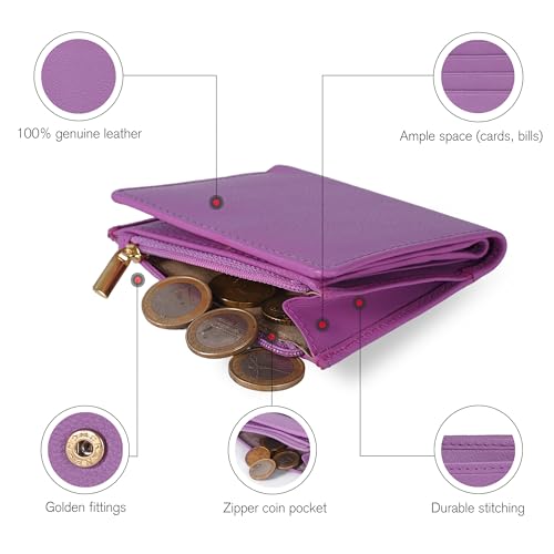 Image of Oak Leathers Wallet For Women Full Grain Leather - Small RFID Coin Purse Credit Card & ID Holder for Ladies,Bifold Wallets for Teenager | Small