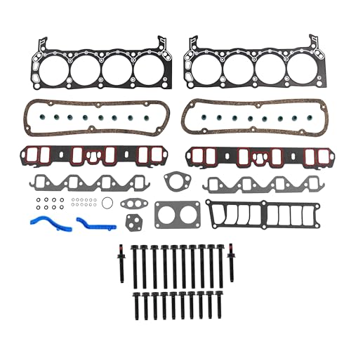 Image of DNJ HGB4113 Engine Cylinder Head Gasket Set with Head Bolt Kit, Complete Repair Set for 1992-1996 Ford Bronco, E-150 Econoline, E-150 Econoline Club Wagon 5.0L V8 16V OHV 302cid