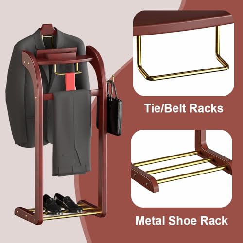 Qcesorib Galan de Noche Mueble con Bandeja, Galán de Noche de Madera con Gancho, Multifuncional Galán de Noche para Dormitorio con Percha para Pantalones, para Oficina Dormitorio Salón - imagen 6