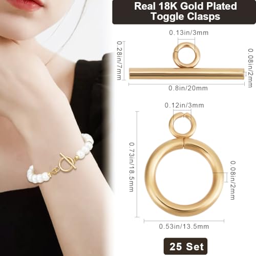 Beebeecraft 25 Sets Toggle Clasps 18K Gold Plated 304 Stainless Steel T Bar Ring Closure Connector for Jewelry Making Bracelet Necklace - Image 2