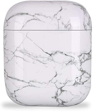 Jiarusig Compatible Airpods Case Cover, Marble Cute Protective Hard PC AirPods Skin Accessories Kit Cover for Girls Men Women Compatible AirPods 1 & 2 Charging Case, White Marble