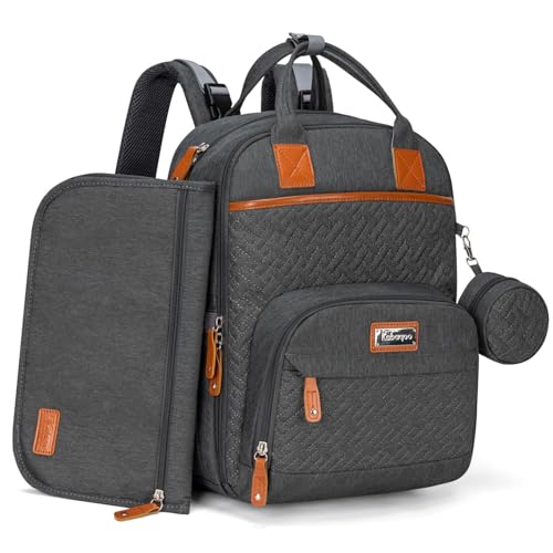 Image of KABAQOO Baby Diaper Bag Backpack for Boys Girls, Multifunction Waterproof Travel Diaper Bag with Portable Changing Pad, Pacifier Case and Stroller Straps, Dark Grey