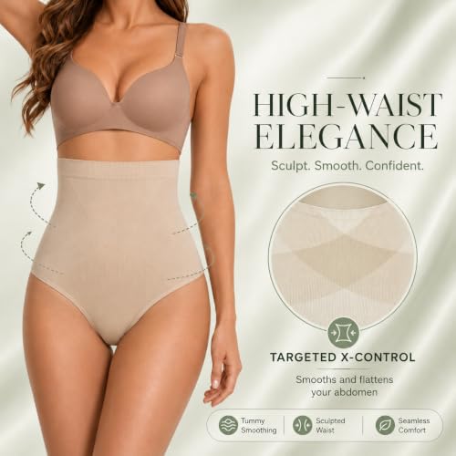 Image of DREAM SLIM Women's High-Waist Seamless Body Shaper Briefs Firm Control Tummy Thong Shapewear Panties Girdle Underwear