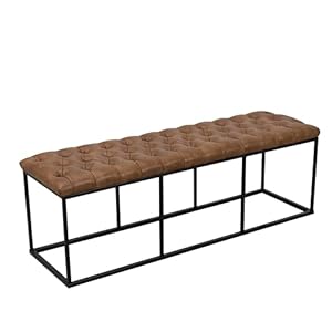 HomePop Faux Leather Button Tufted Decorative Bench with Metal Base, Brown