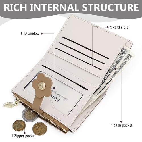 Image of Farcauo Small Floral Womens Wallet Cute Wallets for Women Thin Brown Women's Wallet Kawaii Flower Card Wallets for Women Ladies