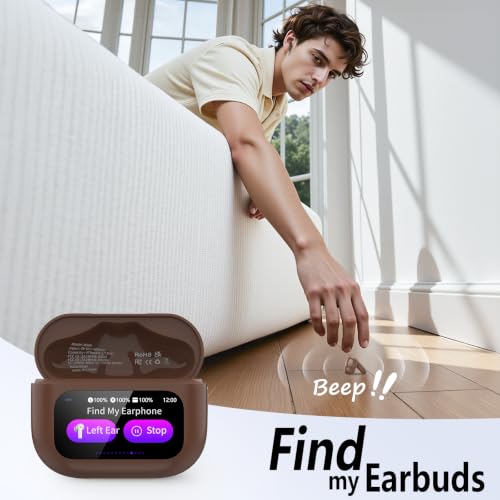 Image of Thunelec Wireless Earbuds with Touch Screen, 2026 New Bluetooth 5.4 Headphones with ANC /ENC Mic, 50H HiFi Stereo Ear Buds with 5 EQ Modes, Transparency Mode, IPX7 Earphones for Running, Brown