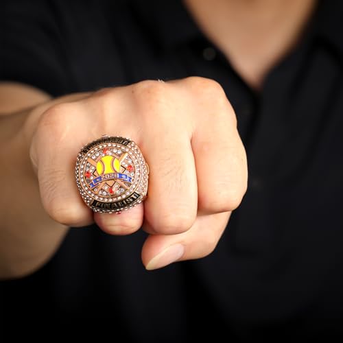 Image of 2 pcs Pack or 12 pcs Pack Softball Championship Trophy Ring Award Gift for Tournament Champion Team palyers Awards Trophy on Side Size 9.5