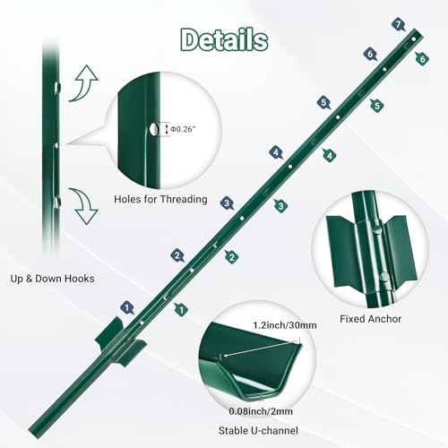 image for Toriexon Fence Posts 4Feet - 10Pack, Heavy Duty Metal Fence Post with 