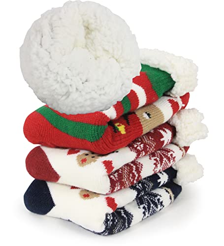 Image of Slipper Socks for Women with Gripper - Winter Non Slip Thick Fuzzy Socks - Warm Cozy Christmas Gift