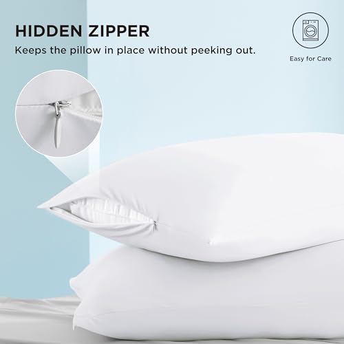 Bedsure Cooling Pillow Cases, Zipper Pillow Cases Standard Size Set of 2, Cool Pillowcases for Hot Sleepers and Night Sweats, Silky Soft & Breathable Cold Pillow Covers, Gift, White, 20x26 Inches