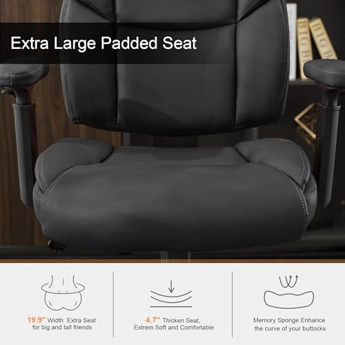 Image of Okeysen Drafting Chair Standing Desk Chair, 500 LBS Leather Big and Tall Office Chair with Adjustable Armrests & Foot Ring, Modern Tall Desk Chair with Mid Back, Swivel Rolling Drafting Stool.