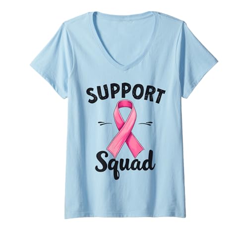 Womens Cancer Support Squad Breast Lung Cancer Awareness V-Neck T-Shirt