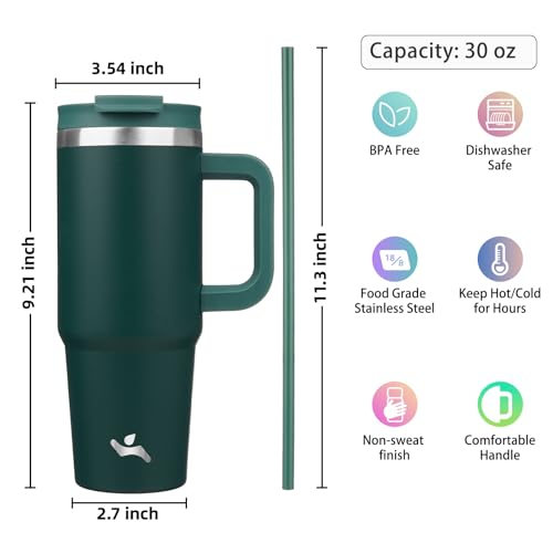 Image of Konokyo 30 oz Insulated Tumbler Water Bottle with Handle, Straw Lid