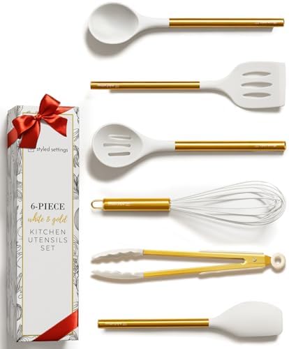 Gold Kitchen Utensils Set – 6 PC White ...