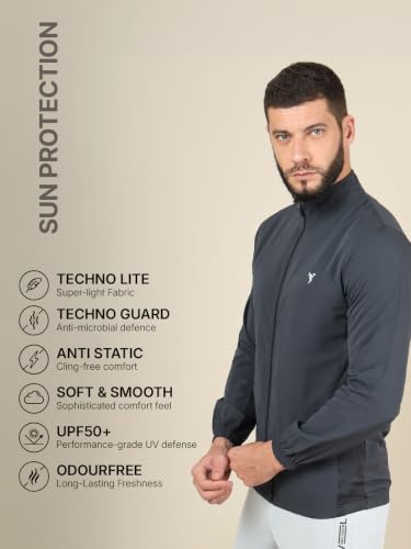 Image of TECHNOSPORT Men's Solid Polyester Techno Lite Jacket With SPF50+ And Microbial Properties
