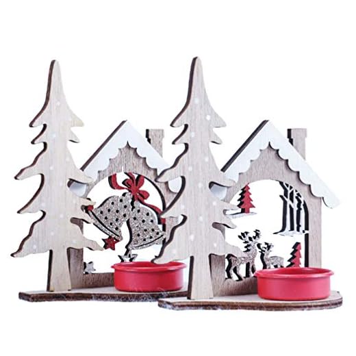 Amosfun 2pcs photophore Titulaire Centre de Table 2019 noël en Bois photophore bougeoirs bougeoirs décoratifs pour la Maison décorations de noël fête de Table décor (Cloche + Renne)