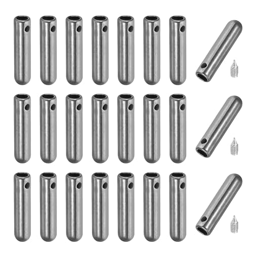 PATIKIL 24Pcs Shoelace Tips with Screw, Alloy 25mm Aglets Shoes Lace Cords End Tip Cap Replacement for DIY Clothes Strings, Dark Gray