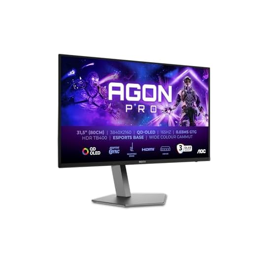 AOC Agon Pro AG326UD- 32 Zoll UHD OLED Gaming Monitor, 165 Hz, 0.03 ms, HDR400, FreeSync Prem. Pro, G-Sync comp. (3840x2160, 2X HDMI 2.1, 1x DP 1.4, USB Hub) schwarz grau