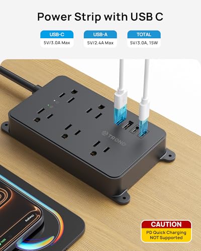 Image of TROND 360 Rotating Flat Plug Power Strip, 5ft Cord, Black