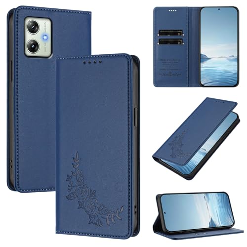 �X�}�z�P�[�X �Ή��@�� for Motorola Moto G64 / G64Y / G54 5G / G54 Power / G14�yRFID�u���b�N�z�y�J�[�h�z���_�[�t�����z �}�O�l�b�g�J�� �X�^���h�@�\�t���z�X�}�z�P�[�X Blue