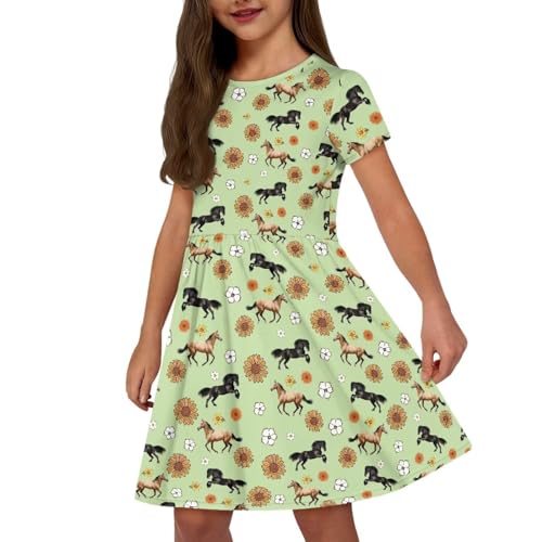 Image of Short Sleeve Dress for Girls with Pockets Cute Toddler Girl Clothes Summer 2-12