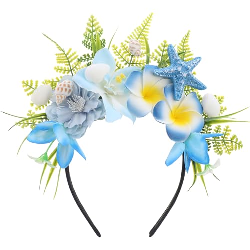 KorViSHOW Hawaiian Flower Crown Blue Orchid Plumeria Hawaii Floral Headpiec