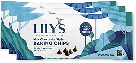 Milk Chocolate Style Baking Chips By Lily's Sweets | Made with Stevia, No Added Sugar, Low-Carb, Keto Friendly | 32% Cocoa | Fair Trade, Gluten-Free & Non-GMO Ingredients | 9 Oz, 3 Pack