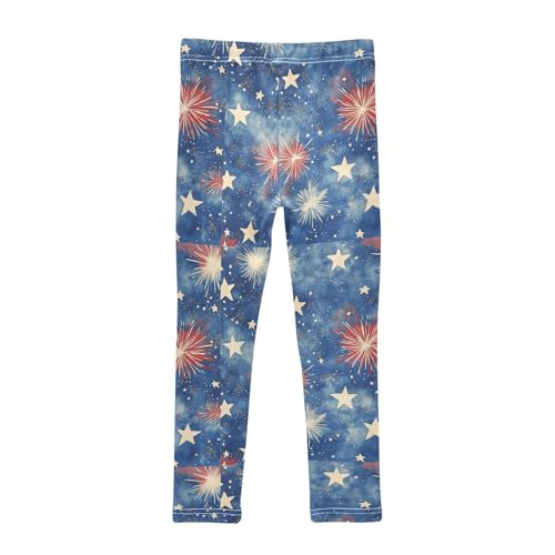 Red Blue Stars Fireworks Girls Leggings Kids Yoga Pants Dance Active Tights 4T2