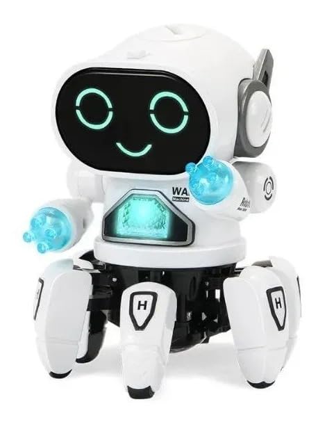 Robô Aranha Dançarino Eletrônico Infantil com Luzes Coloridas, Sons e Movimento – Brinquedo Interativo com 6 Pernas (Branco)