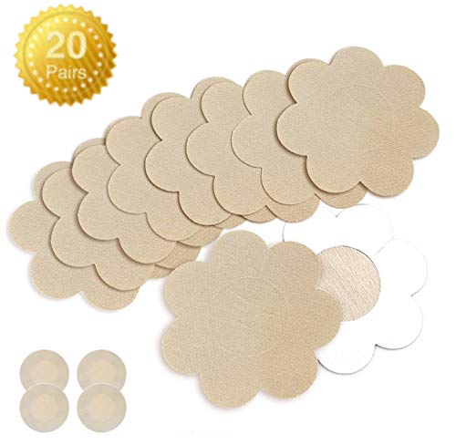 Nipple Breast Covers, Sexy Breast Pasties Adhesive Bra Disposable (20 Pairs Flower/2 Round)