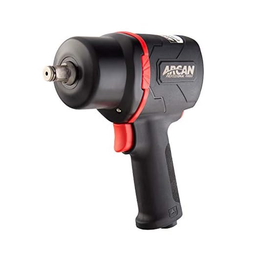 Arcan 1/2” Lightweight Pneumatic Push Button Air Impact Wrench, 1300 ft/lbs of High Torque, Twin Hammer, Composite, with Variable Speed Trigger (A41311)