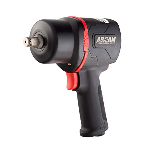 Arcan 1/2â€ Lightweight Pneumatic Push Button Air Impact Wrench, 1300 ft/lbs of High Torque, Twin Hammer, Composite, with Variable Speed Trigger (A41311)