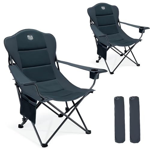 TIMBER RIDGE Juego de 2 sillas plegables para camping, sillas reclinables ligeras con reposabrazos ajustables, portavasos y reclinable de 3 niveles, silla portátil extra ancha para exteriores, pesca