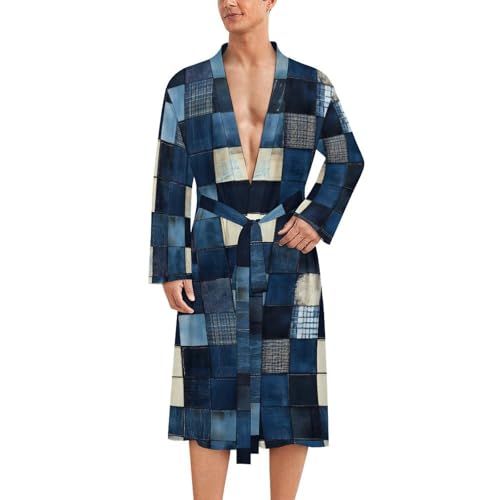 Peignoir de bain pour homme anti-transpiration, kimono léger bleu écossais