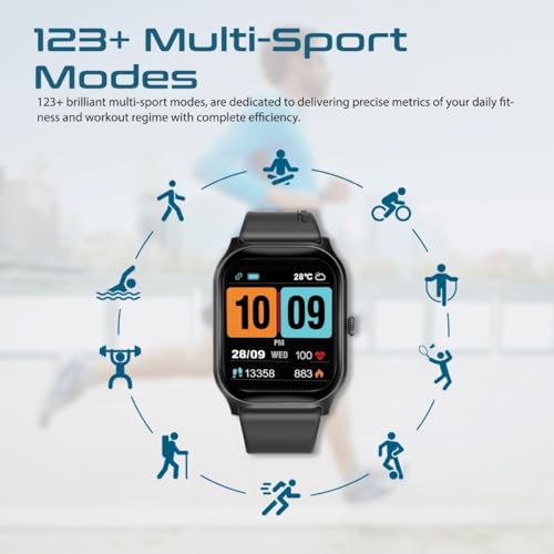 Image of Promate Xwatch-B2 Smartwatch with 2.01 inch Ultra Large Display, BT Calling, 15 Days Battery Life, 123+ Sports Modes, IP67 Water Proof, Smart Notifications, Real-Time HR Monitor, 200+ Watch Faces (Black)