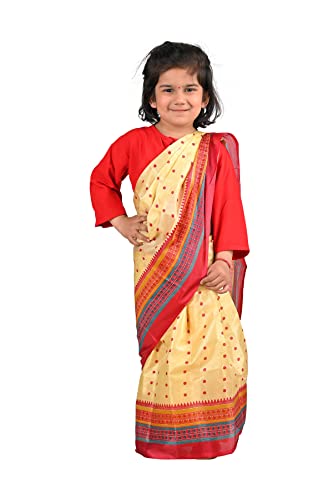 Image of BookMyCostume Bihu Dance Sari Assamese Indian State Kids Fancy Dress Costume for Girls 3-4 Years