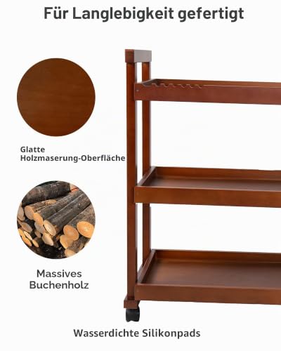 DJAR Art Cart Organizer, Buchenholz Aufbewahrungswagen für Studio, Büro, Rollwagen mit Rollen, Walnuss