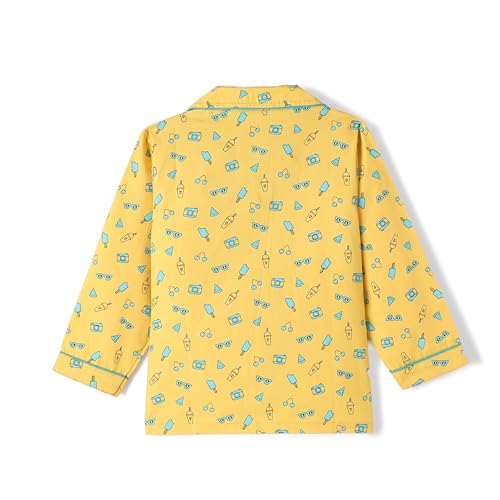 Image of Girls Premium Cotton Full Sleeves Printed Nightsuit Set | Collar Style Night Dress for Girls | Soft & Breathable Pajama Set | Trendy Kids Sleepwear & Nightwear