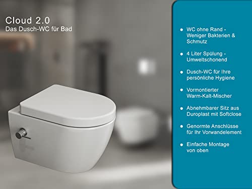 Aqua Bagno | Taharet Toilette mit Bidet-Funktion, Absenkautomatik, spülrandlos, hochwertige weiße Keramik | 51,5 cm kurz – Bild 7