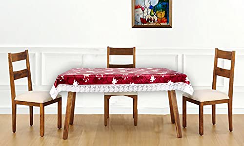 Stylista Polyvinyl Chloride Rectangular Waterproof 4 Seater Dining Table Cover Size 54×78 Inches Floral Pattern, Red-Pack of 1