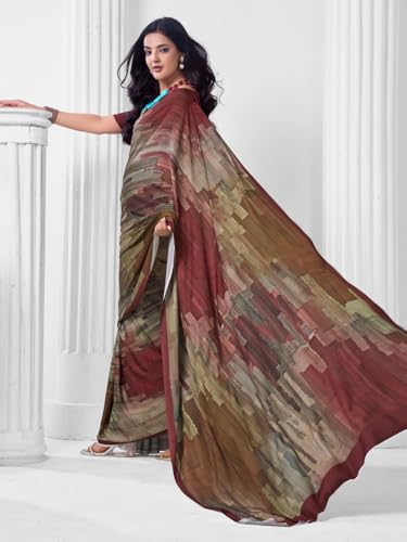Image of SIRIL Women's Printed Crepe Silk Saree with Unstitched Blouse Piece