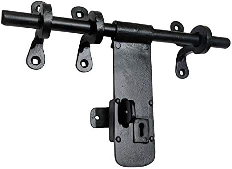 Adonai Hardware 12 Inch Jaazaniah Antique Iron Hand Forged Aldrop with Key Lock Function - Black Powder Coated