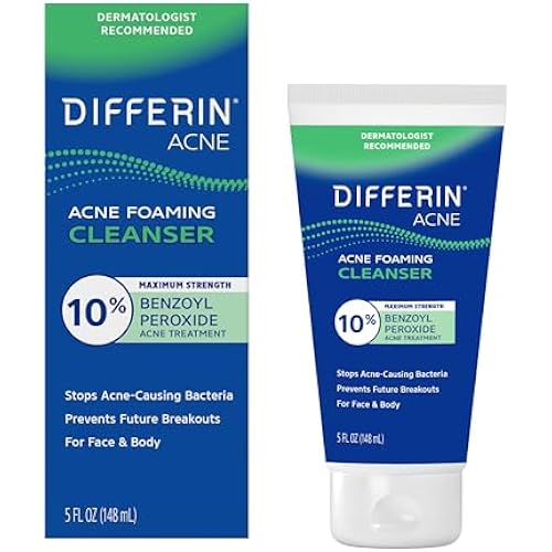 Differin Acne Foaming Face Wash, Max Strength, 10% Benzoyl Peroxide, 5oz
