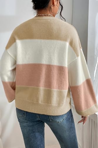 Women's Dusty Pink Color Block Lantern Sleeve Drop Shoulder Sweater3