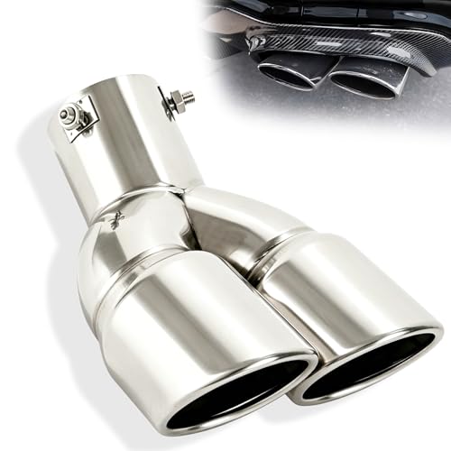 Embout D'Échappement Double de Voiture, Épaissi Acier Inoxydable Extrémités de Tuyau D'échappement, Auto Silencieux Inoxydable Échappement, Sortie...